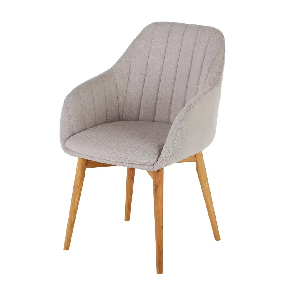 Archie - Fauteuil de table gris clair et pieds en bois de chêne