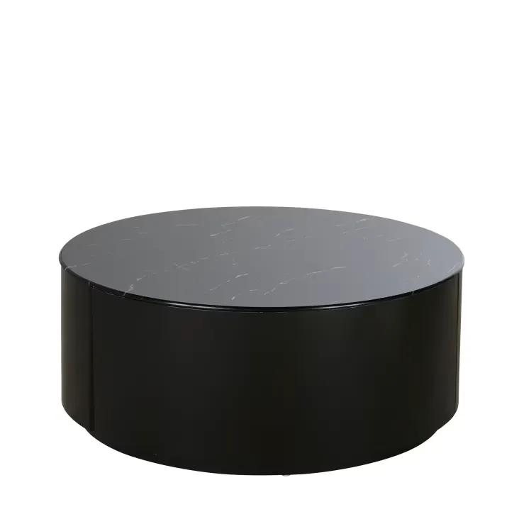 Cassy  -Plateau Table basse ronde 2 tiroirs effet marbre noir