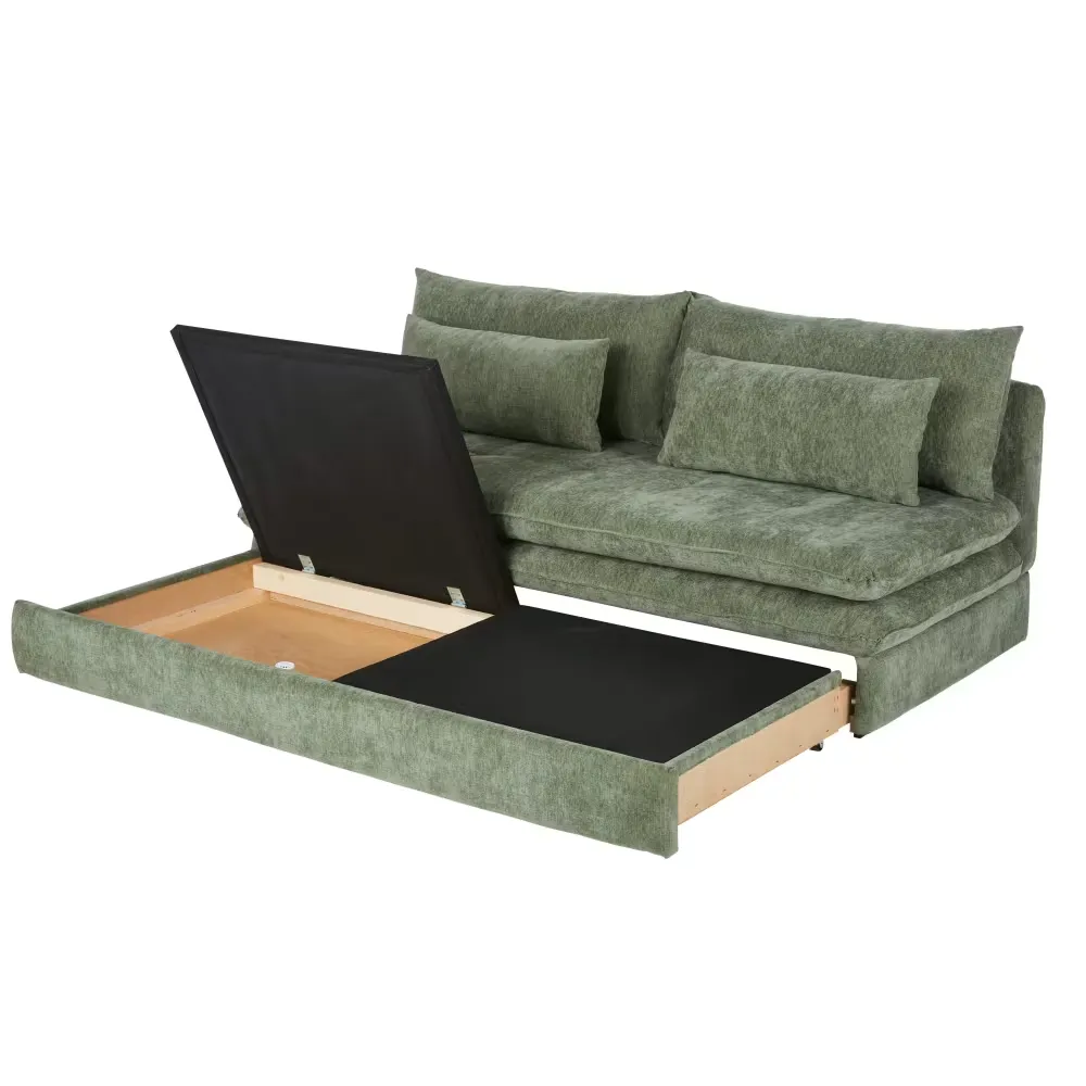 Clio - Canapé convertible 2/3 places en tissu recyclé vert kaki