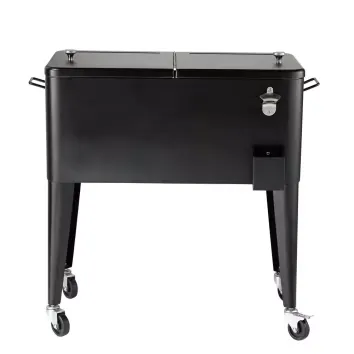 Fresh - Kit glacière de jardin à roulettes en métal noir