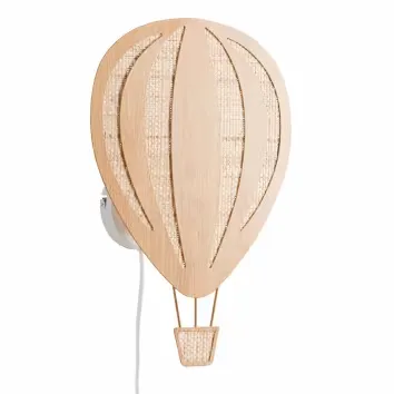 Gabriel - Applique montgolfière en raphia tressé et métal
