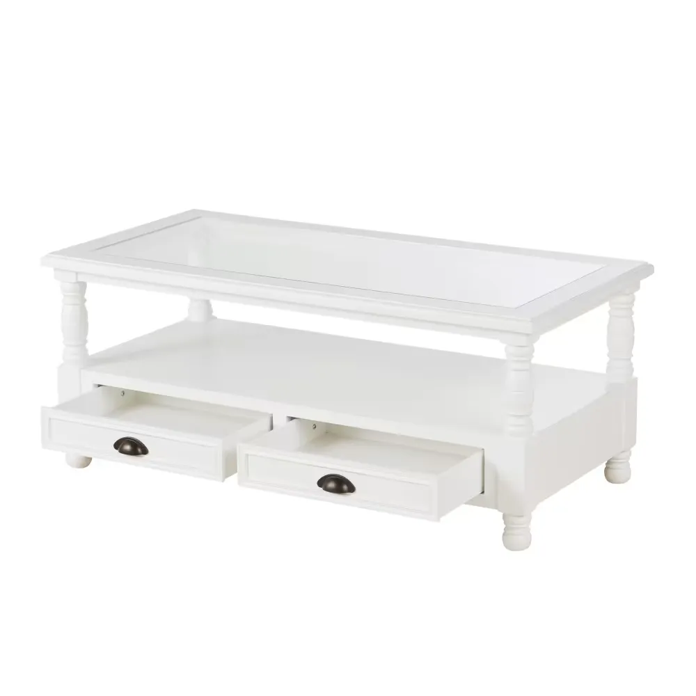 Joséphine - Table basse 2 tiroirs blanche