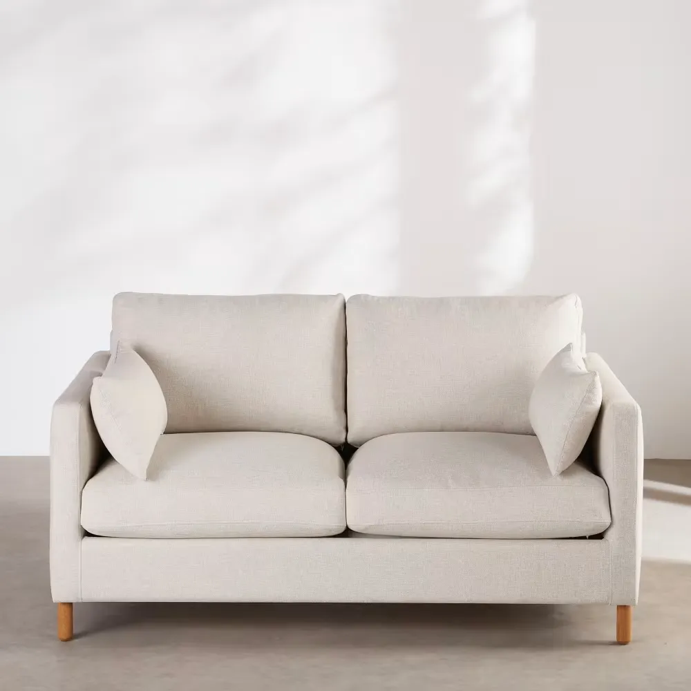 Julian - Canapé convertible 2 places en textile tramé beige, matelas 10 cm