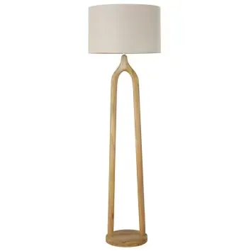 Lampadaire en bois de manguier et abat-jour en lin beige