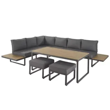 Limassol - Salon de jardin 8 places gris anthracite et composite imitation teck