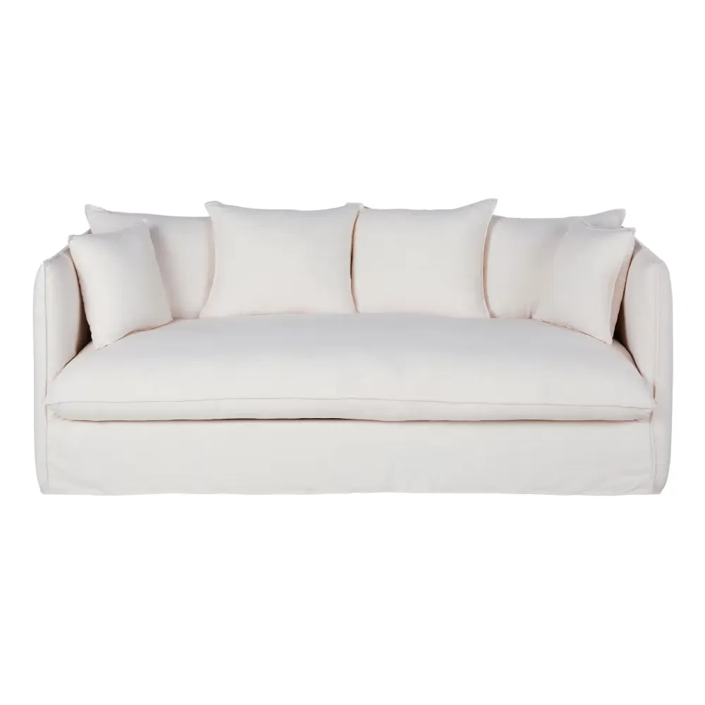 Louvain - Canapé convertible 3/4 places en tissu blanc effet lin, matelas 10 cm