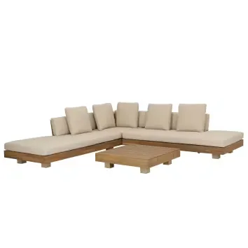 Porto Rico - Salon de jardin 6 places en bois d'acacia massif, aluminium et toile recyclée coloris sable