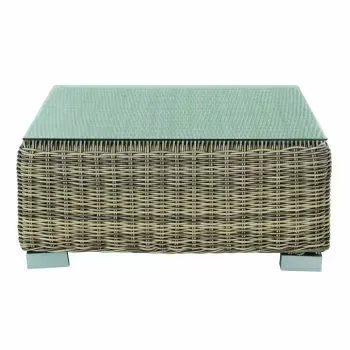 St Raphaël - Table basse de jardin en verre trempé et résine tressée recyclée L76