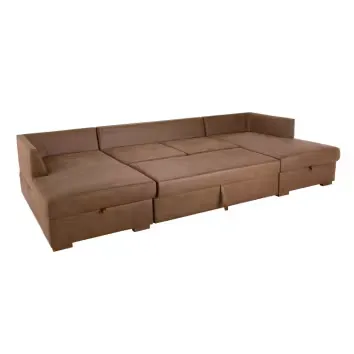 Times square - Canapé panoramique convertible 7 places en suédine marron